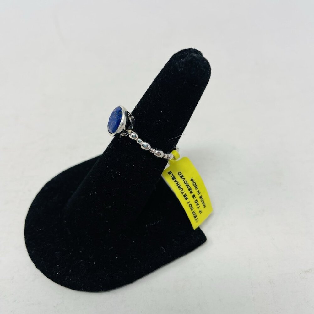 Shop LC Blue Lapis Lazuli Size 6 Sterling Silver Solitaire Beaded Band Ring 5167 - Picture 3 of 6